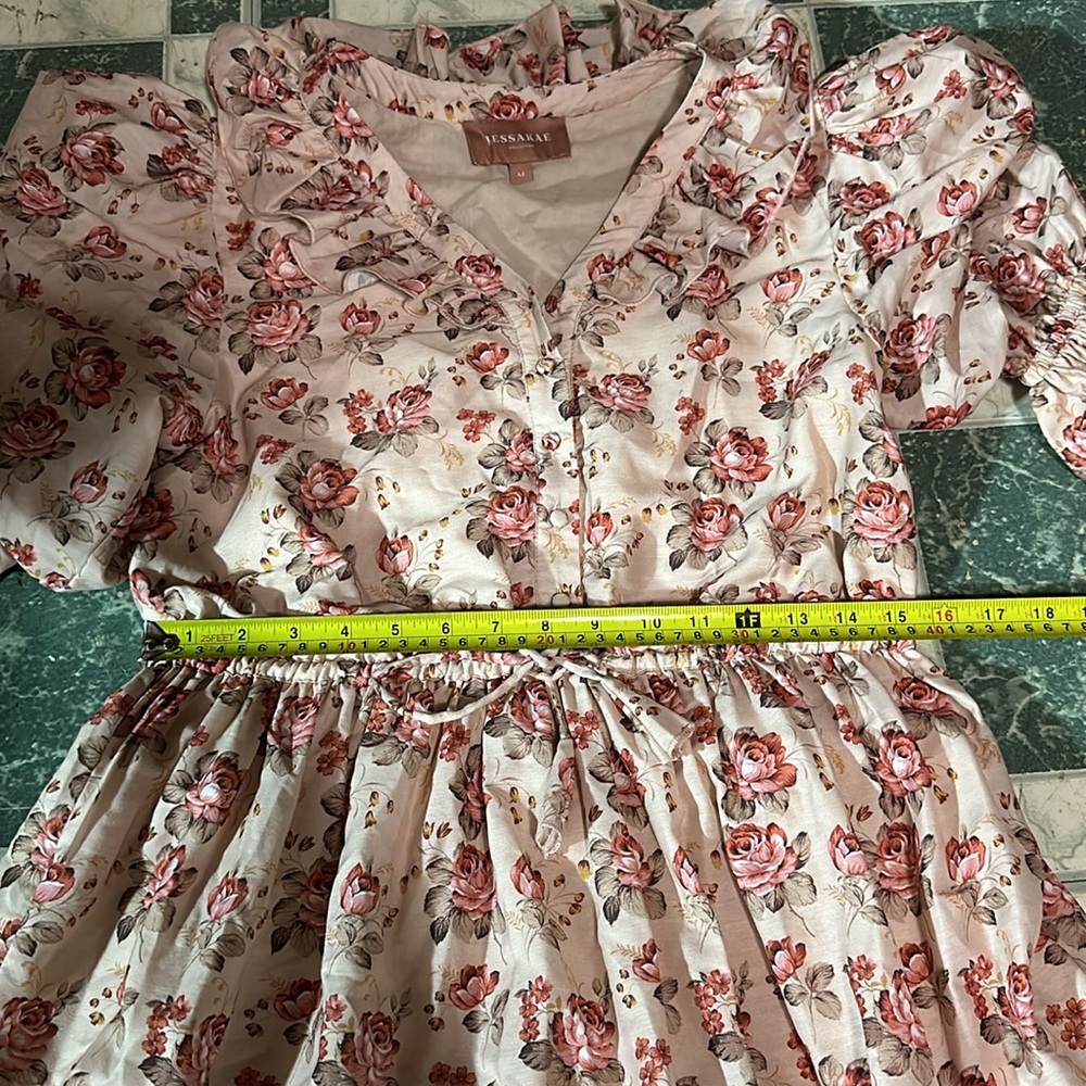 Jessakae Collection Midi Blush Ruffle Flower Vintage Drawstring Waist Dress - Picture 12 of 16